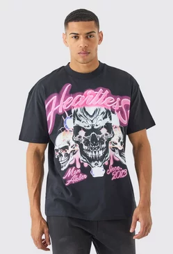 Oversized Skull Heartless Graphic Heavyweight T-shirt Black