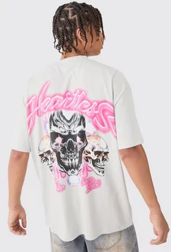 Grey Oversized Skull Heartless Graphic Heavyweight T-shirt