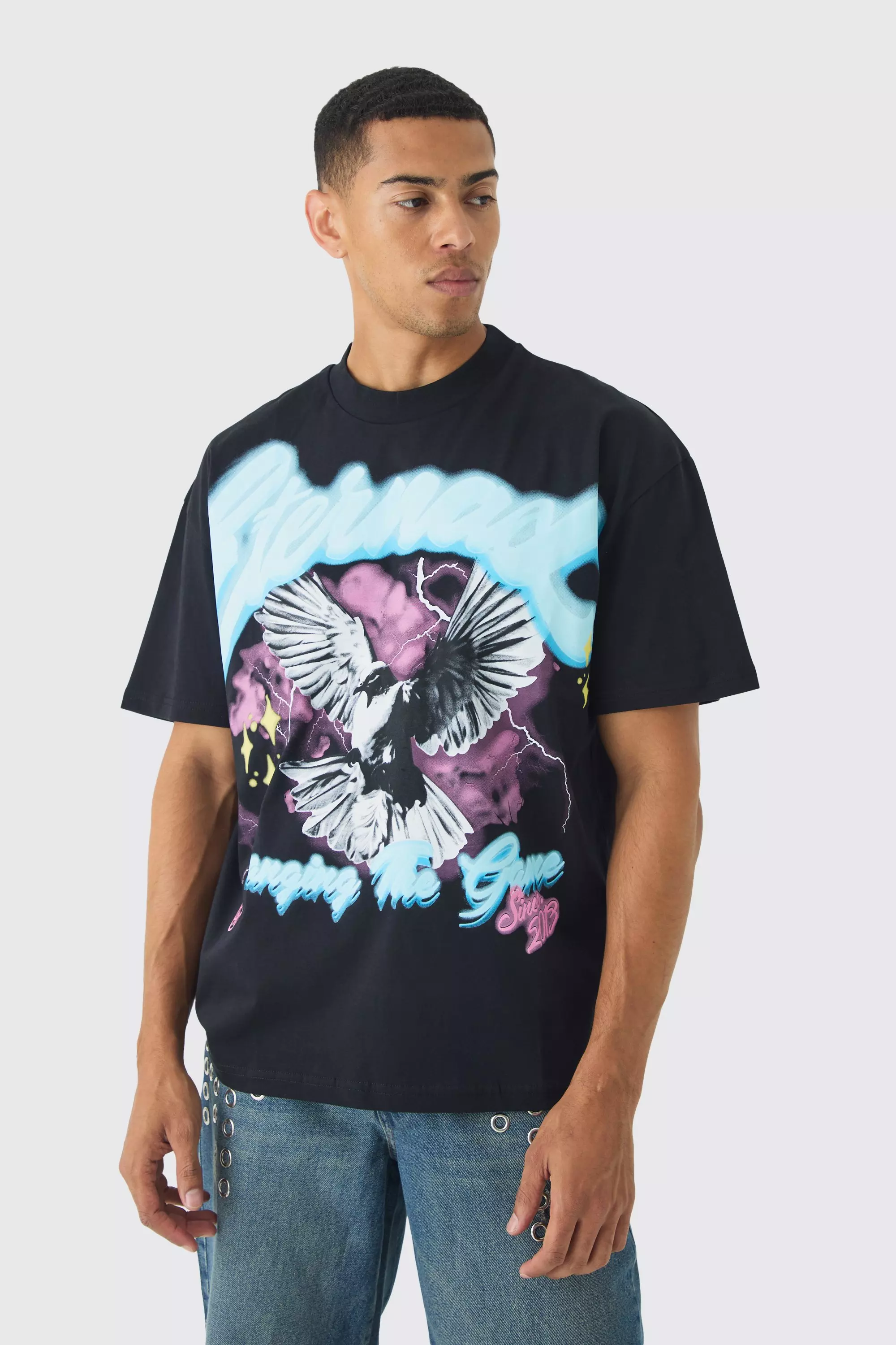 Black Oversized Eternal Dove Graphic Heavyweight T-shirt