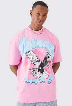 Pink Oversized Eternal Dove Graphic Heavyweight T-shirt