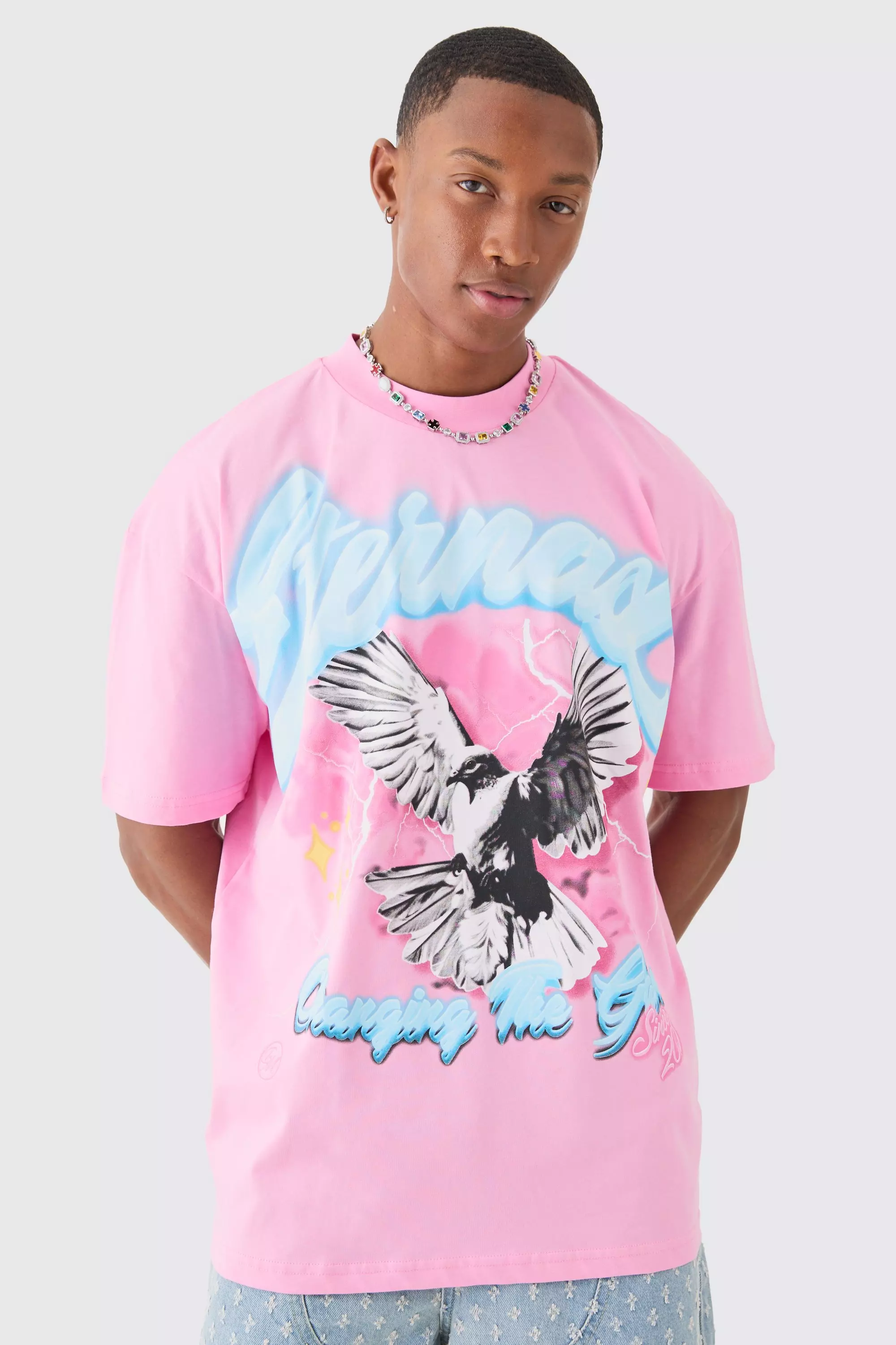 Oversized Eternal Dove Graphic Heavyweight T-shirt Pink