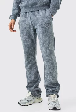 Stacked Distressed Applique Washed Joggers Charcoal