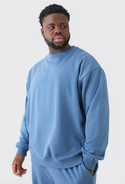 Plus Man Oversized Extended Neck Sweatshirt Dusty blue