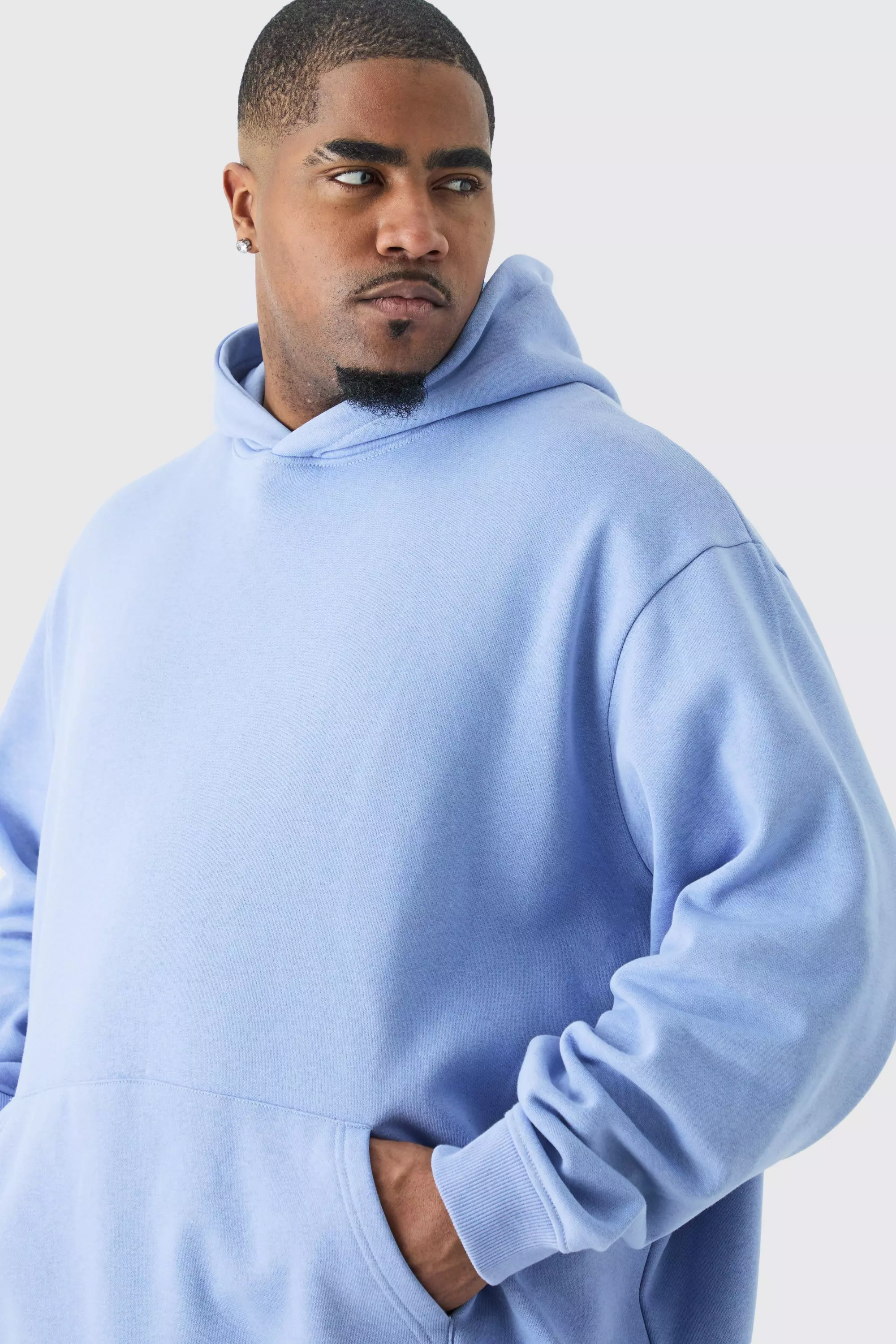 Blue Plus Oversized Basic Over The Head Hoodie