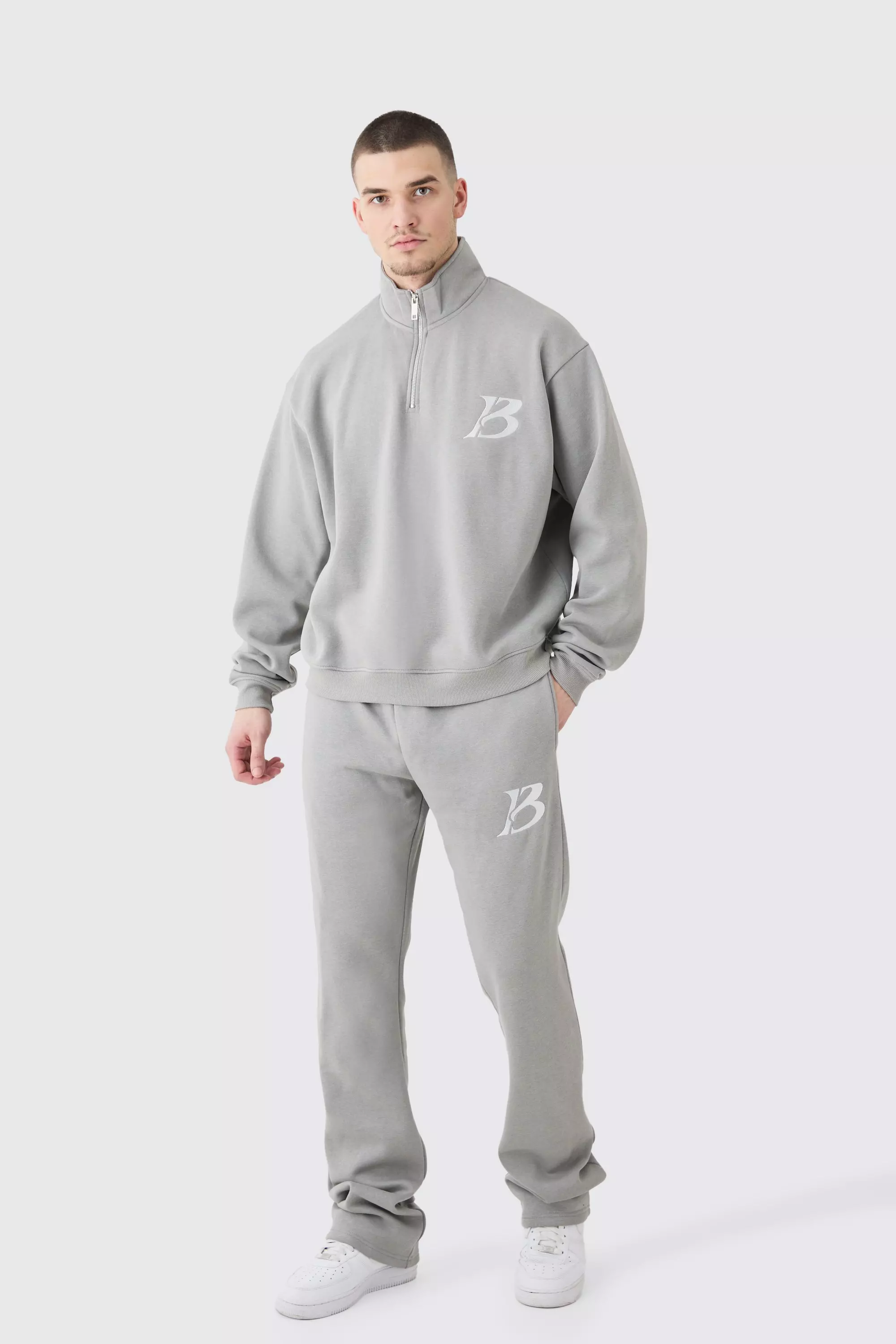 Charcoal Grey Tall Oversized Boxy B 1/4 Zip Stacked Tracksuit