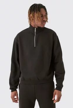 Tall Oversized Boxy 1/4 Zip Sweatshirt Tracksuit Black