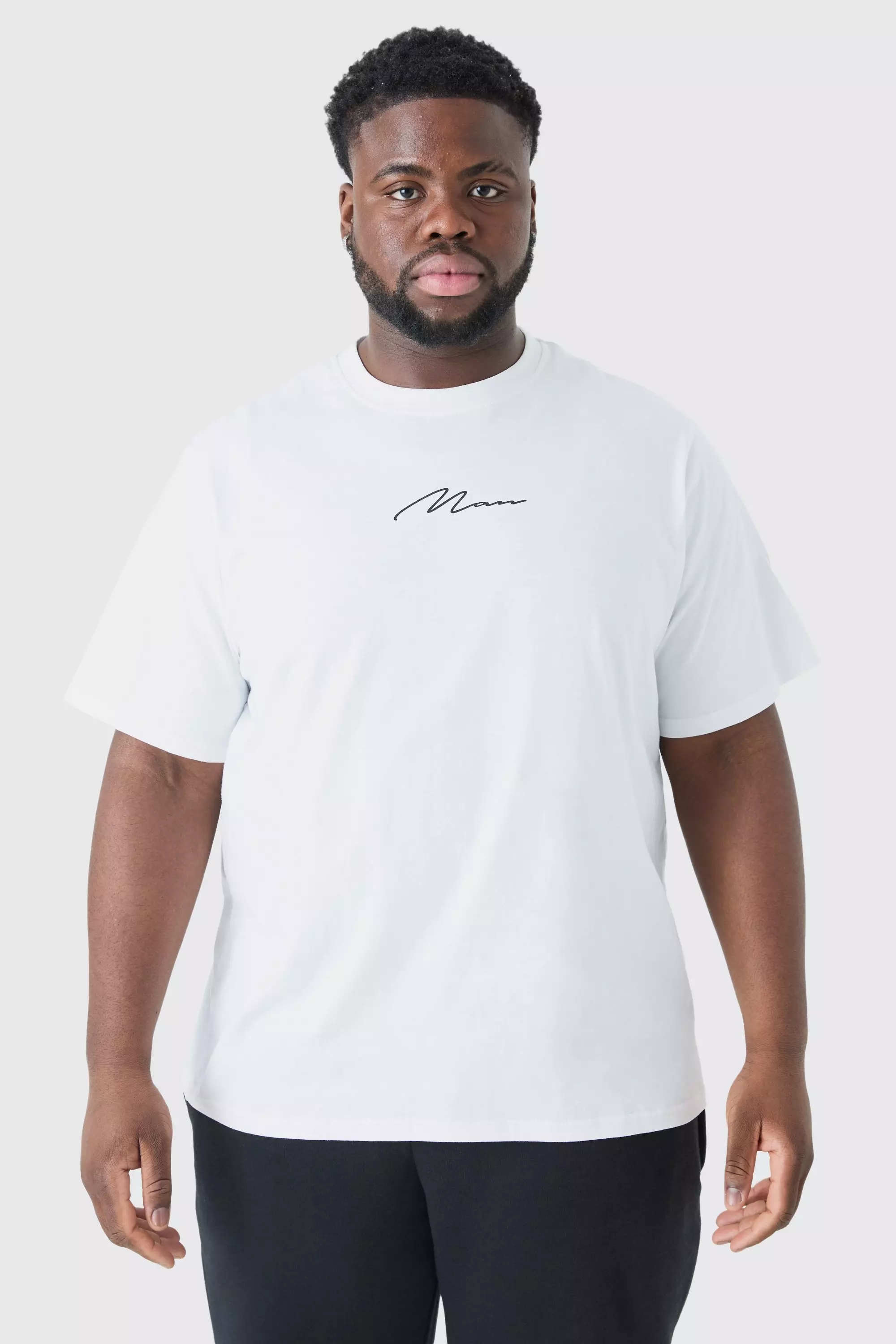 White Plus Man Signiture Chest Print T-shirt
