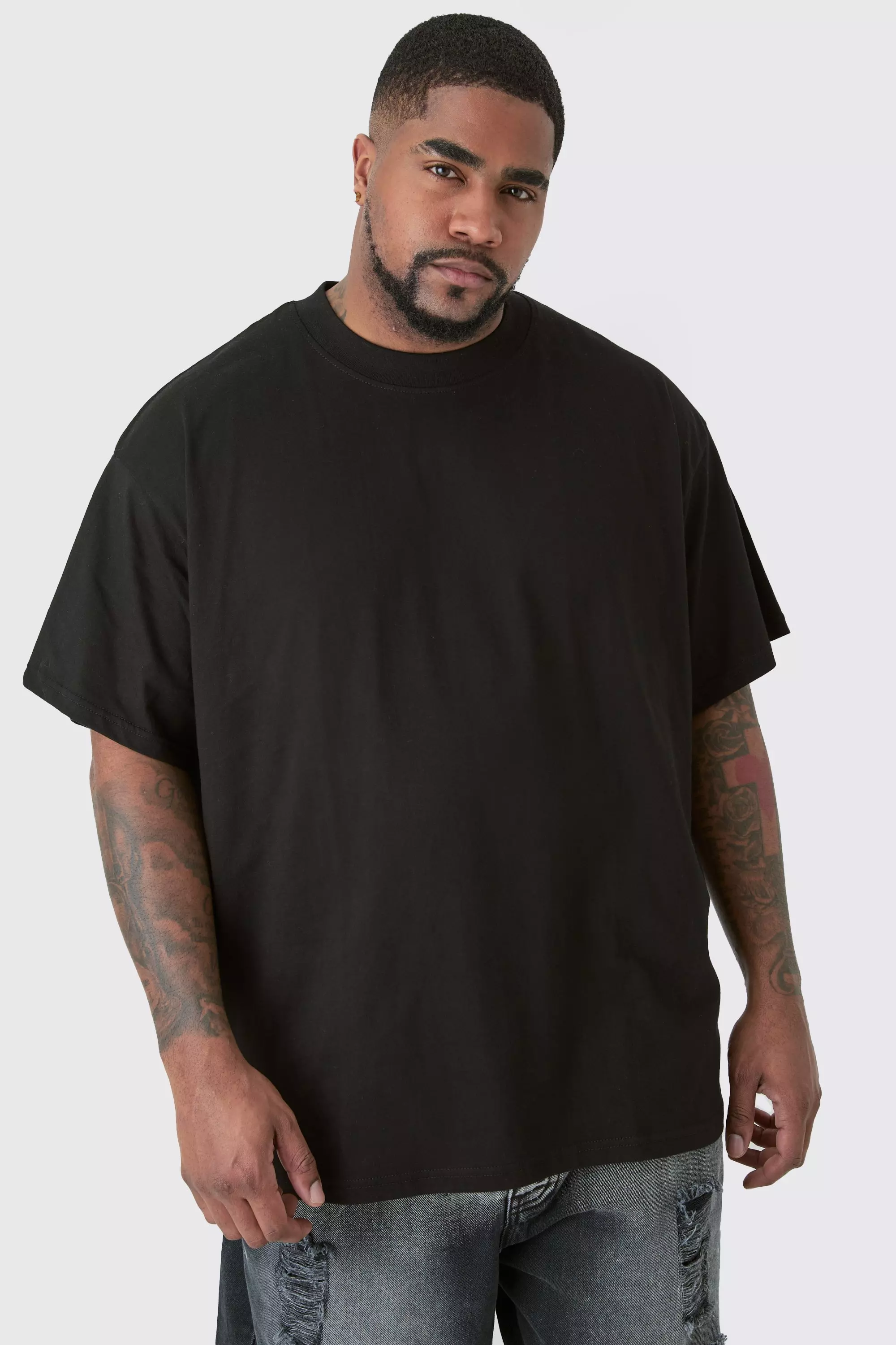 Plus Oversized Extended Neck T-shirt Black