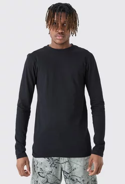 Black Tall Long Sleeve Muscle Fit T-shirt