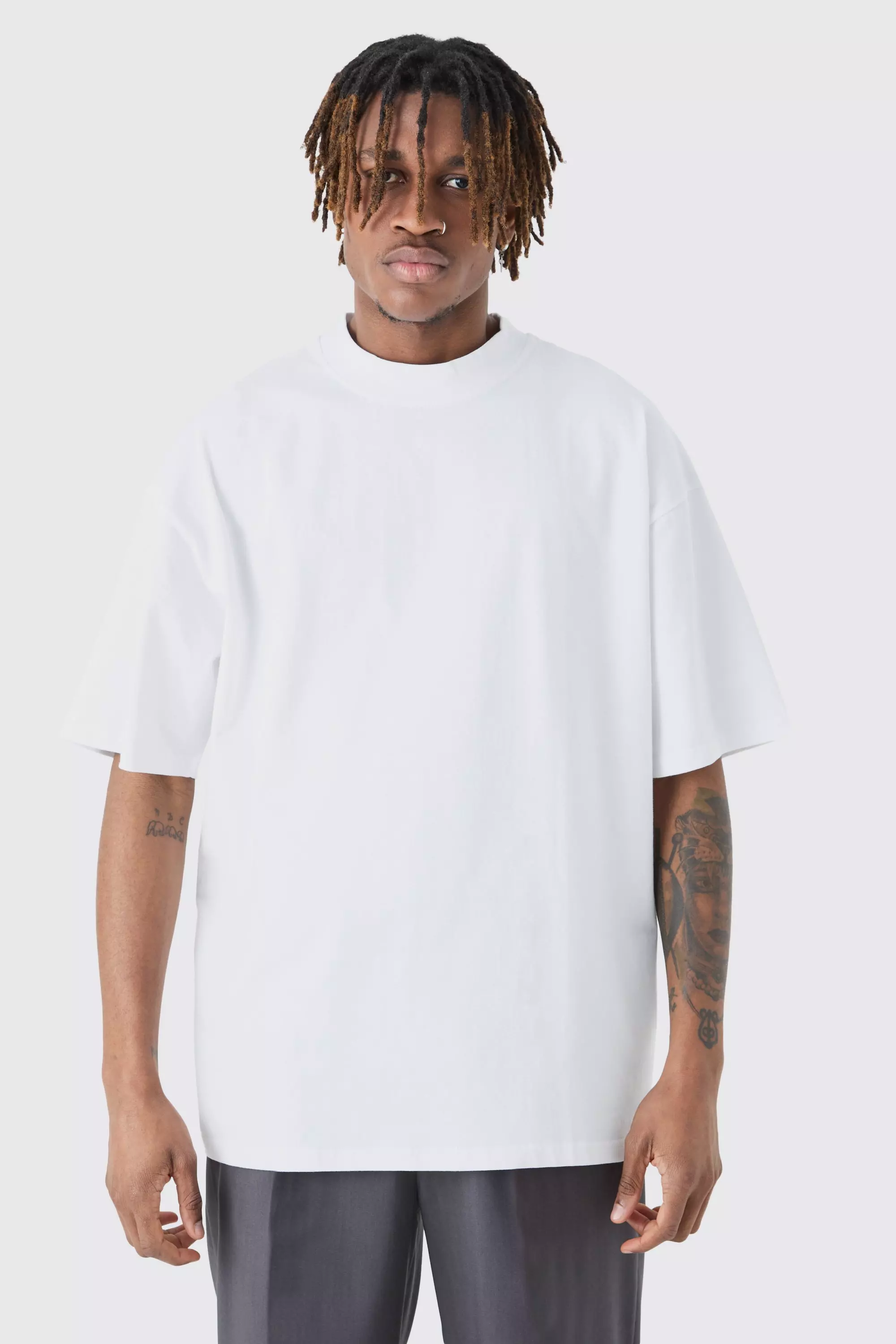 White Tall Oversized Extended Neck T-shirt