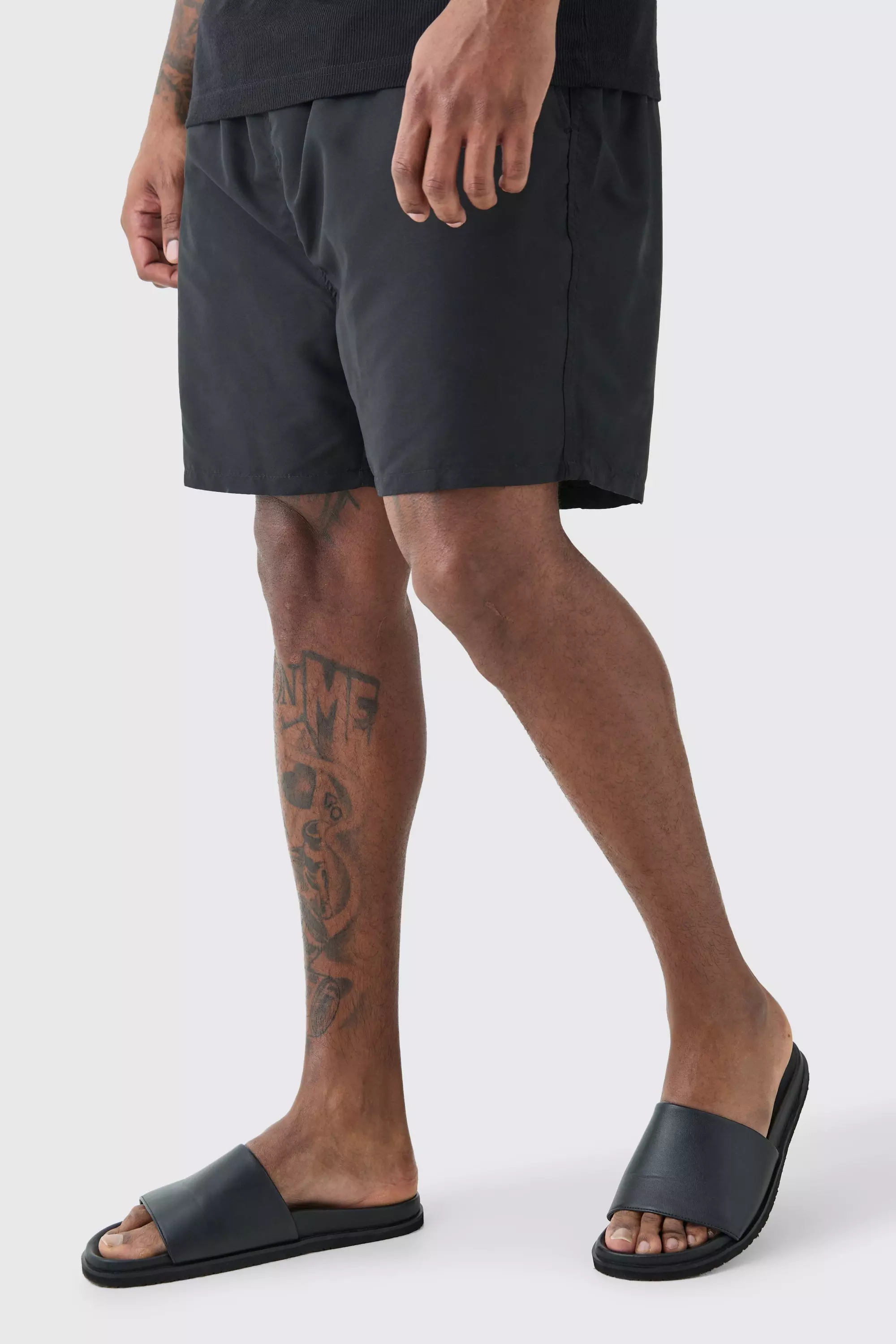 Plus Plain Mid Length Swim Trunks Black