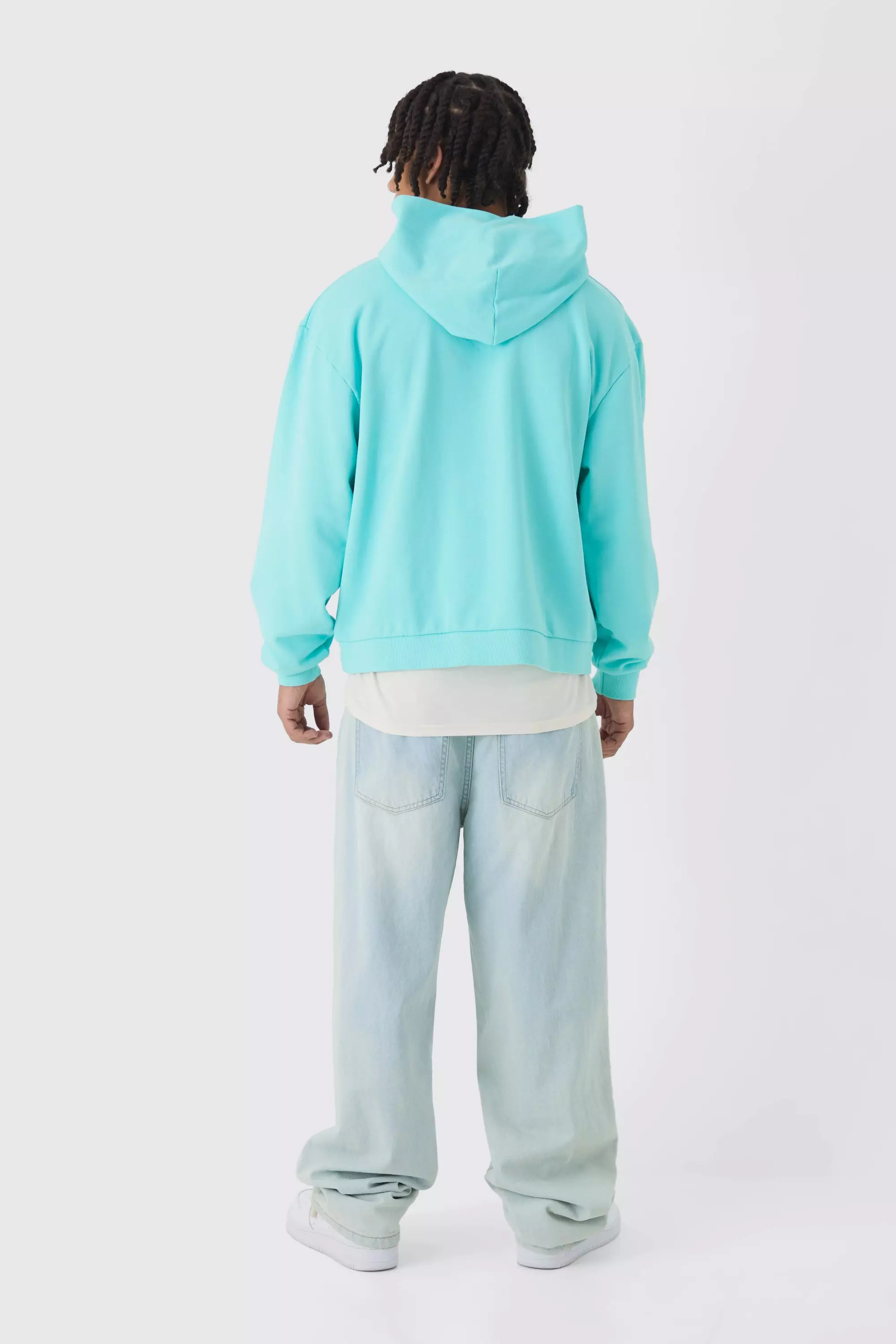 Blue Oversized Boxy Acid Wash Loopback Hoodie alternative image