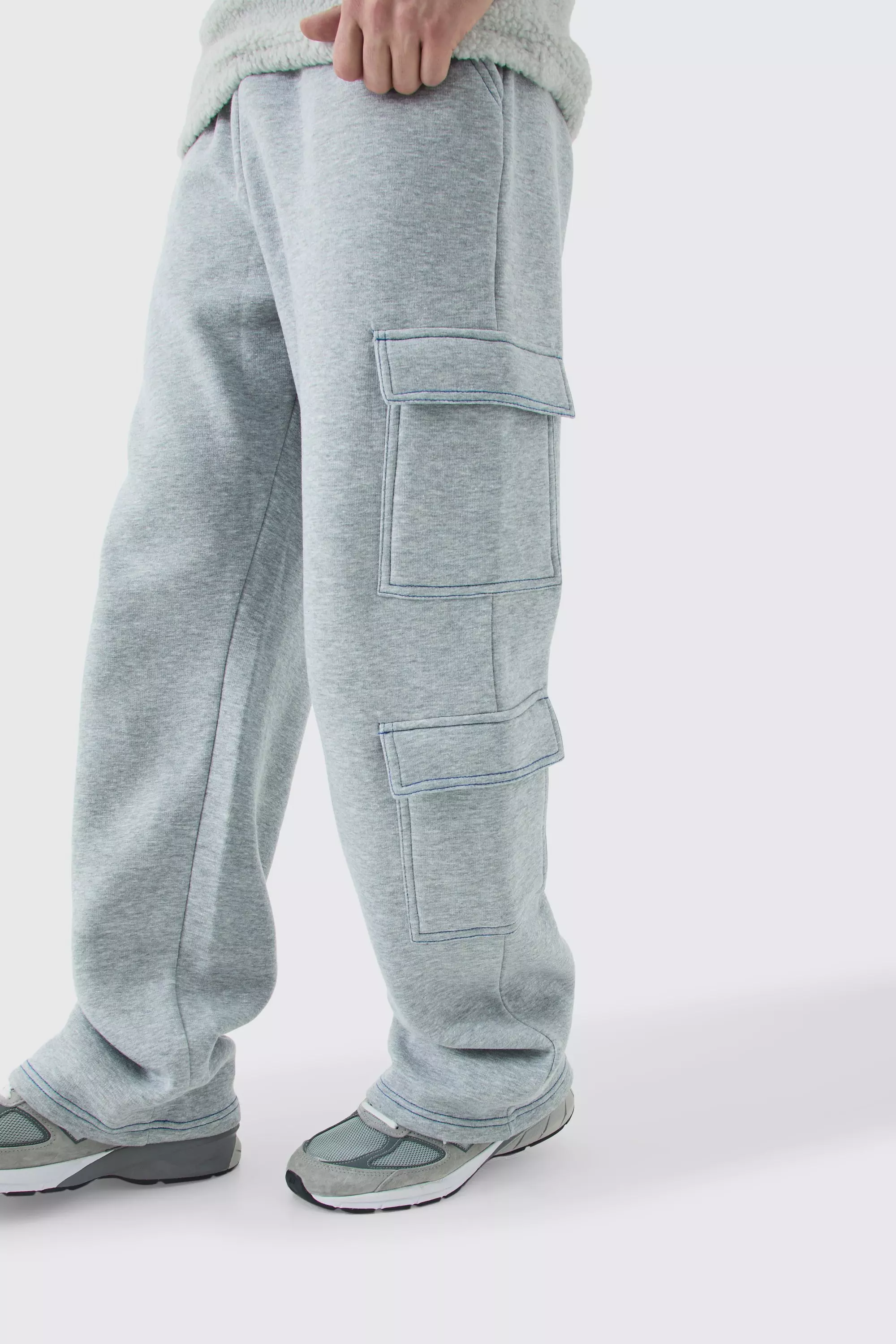 Grey marl Tall Straight Leg Top Stitch Cargo Joggers alternative image