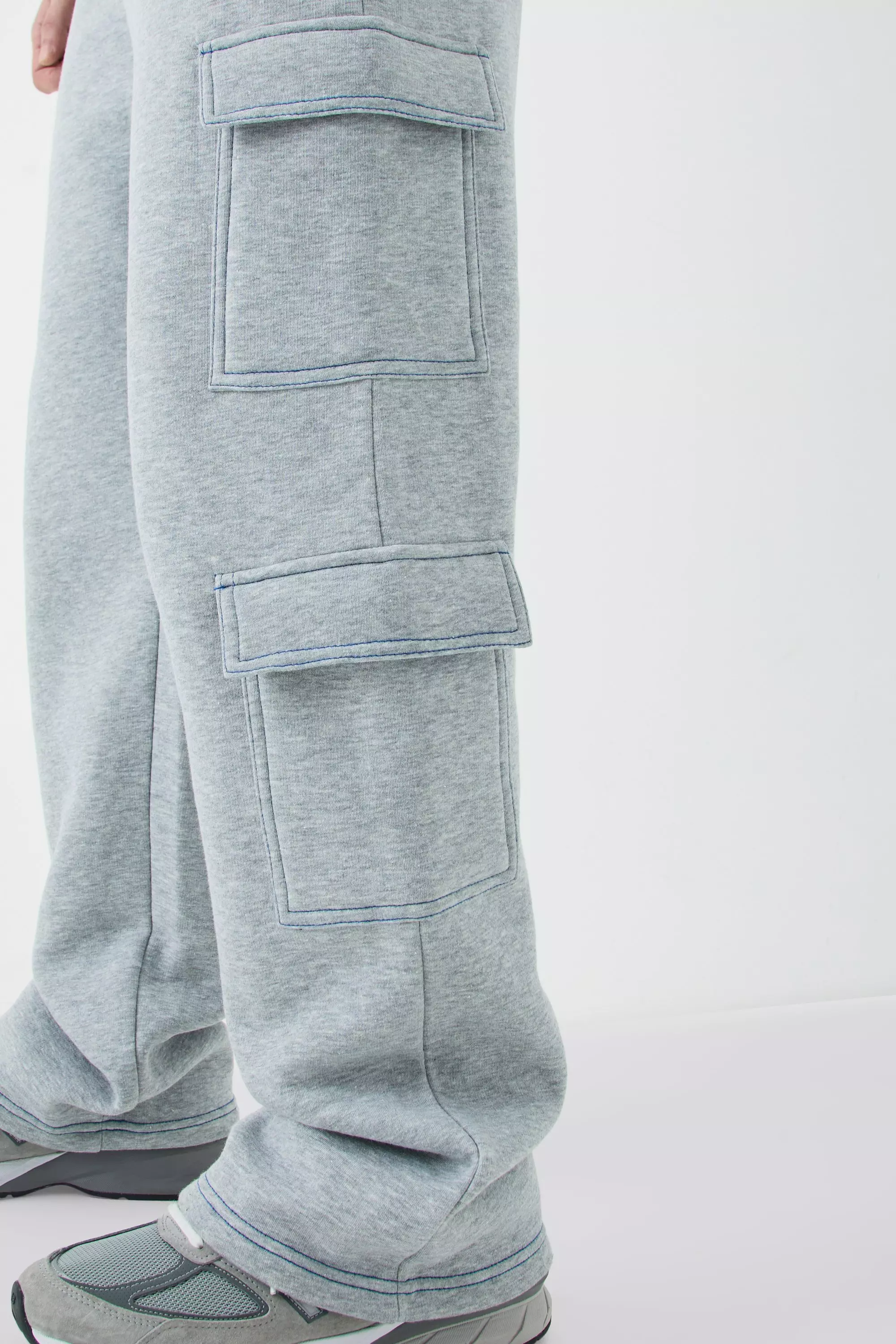 Grey marl Tall Straight Leg Top Stitch Cargo Joggers alternative image