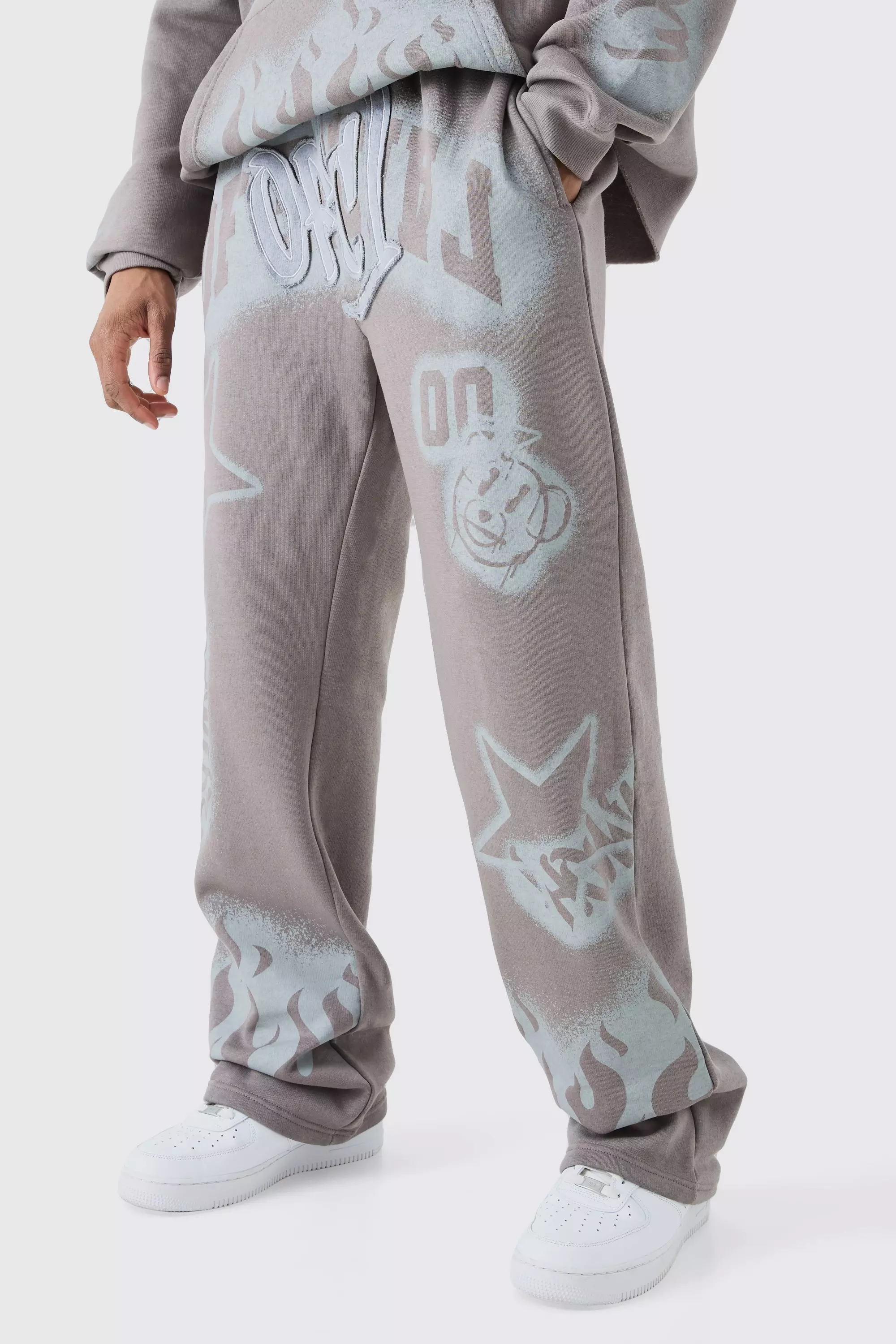 Tall Relaxed Graffiti Applique Joggers Mid grey