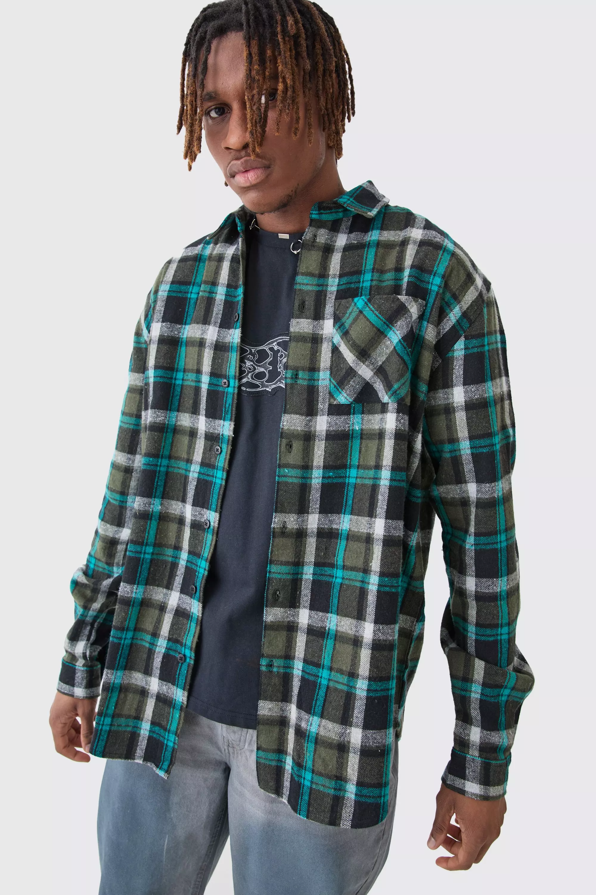 Khaki Tall Heavy Weight Plaid Overshirt