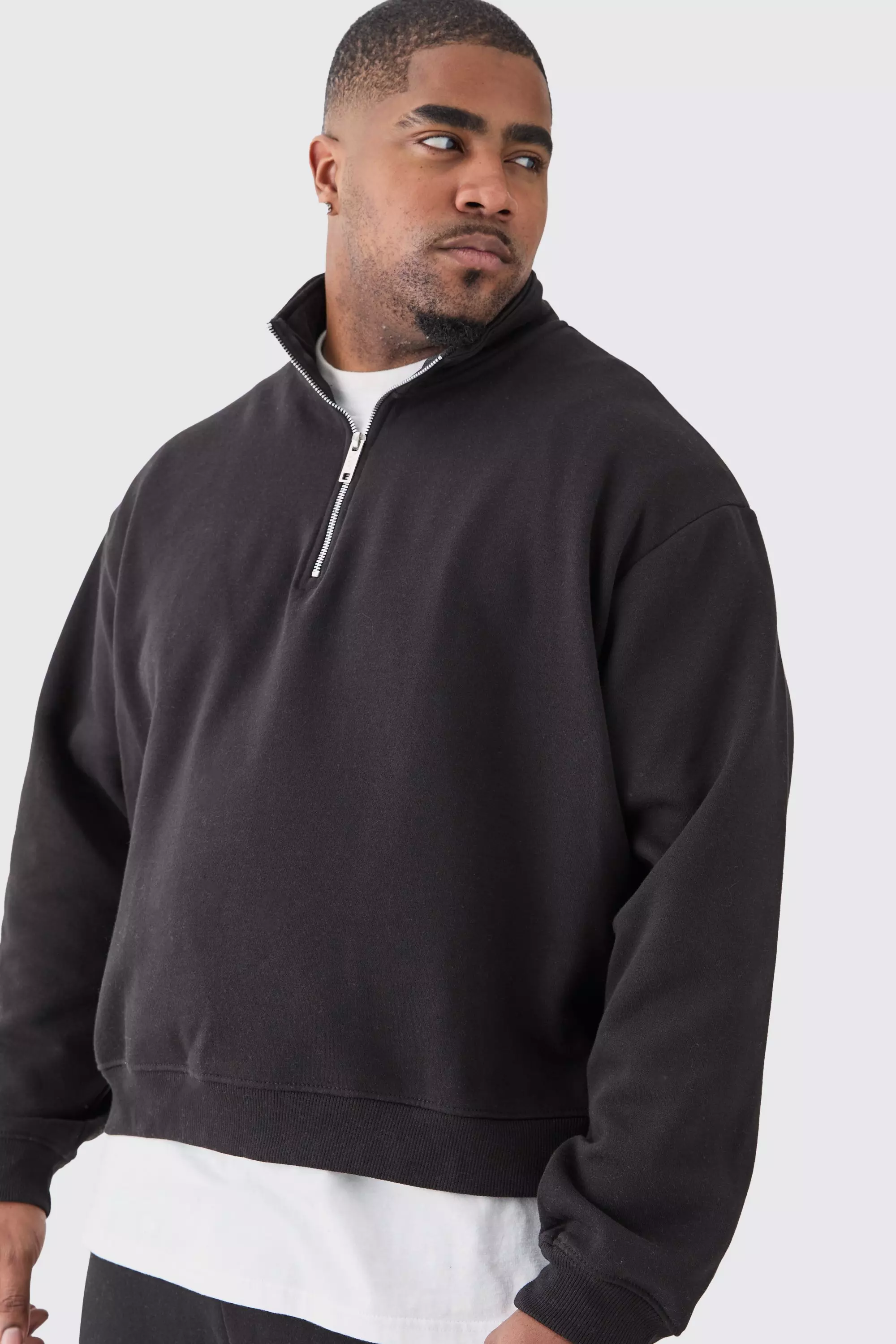 Plus Oversized Boxy 1/4 Zip Sweatshirt Tracksuit Black