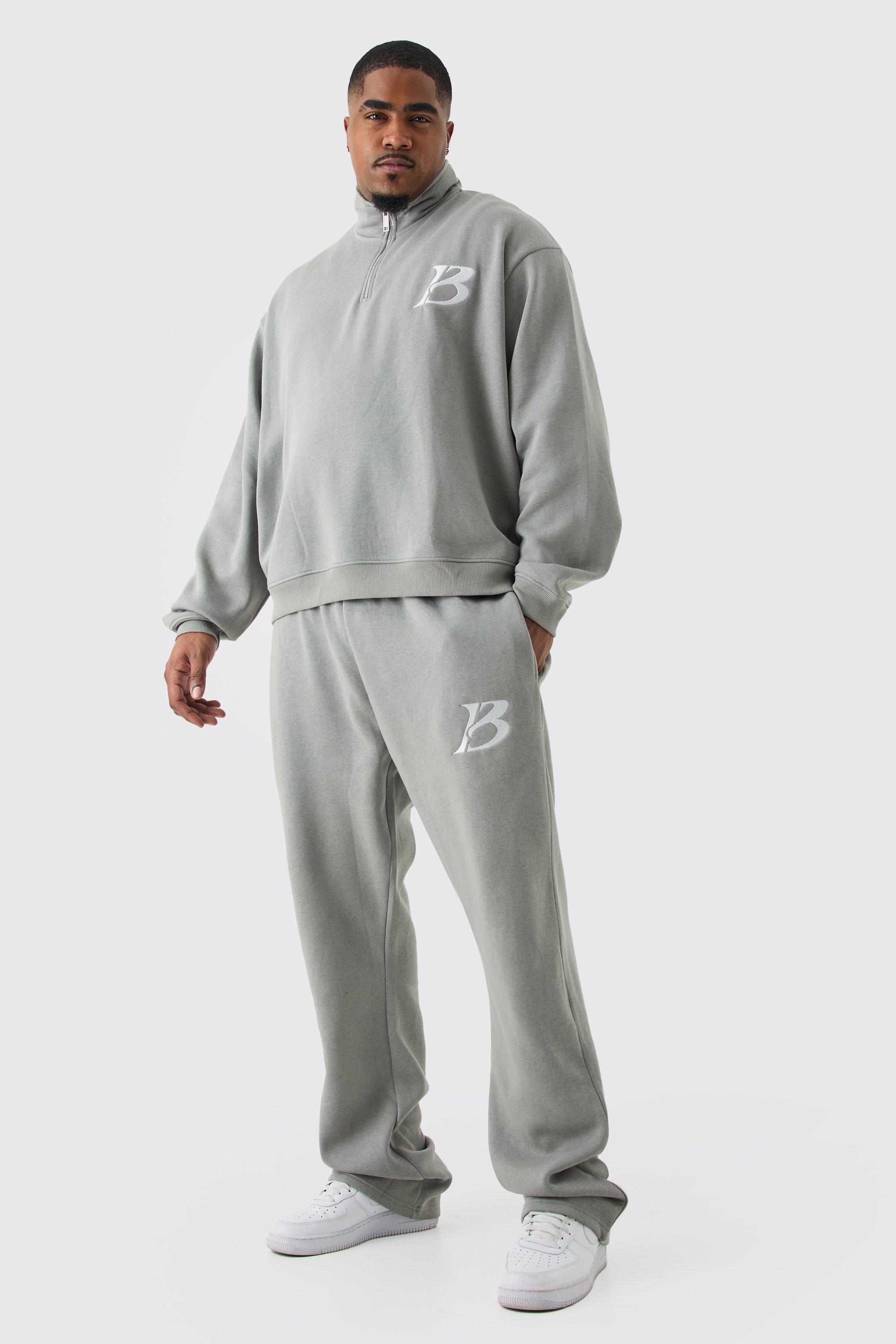 Plus Oversized Boxy B 1/4 Zip Stacked Tracksuit | boohooMAN USA