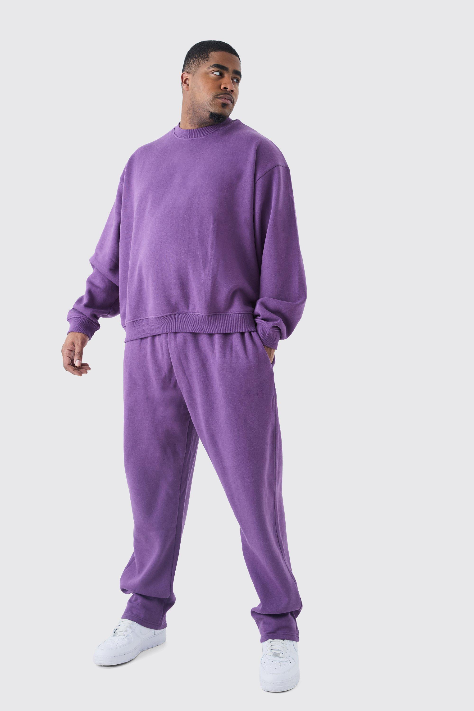 Mens Purple Velour Tracksuit with Yellow Piping