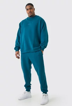 Plus Offcl Oversized Extended Neck Sweatshirt Tracksuit Dark blue