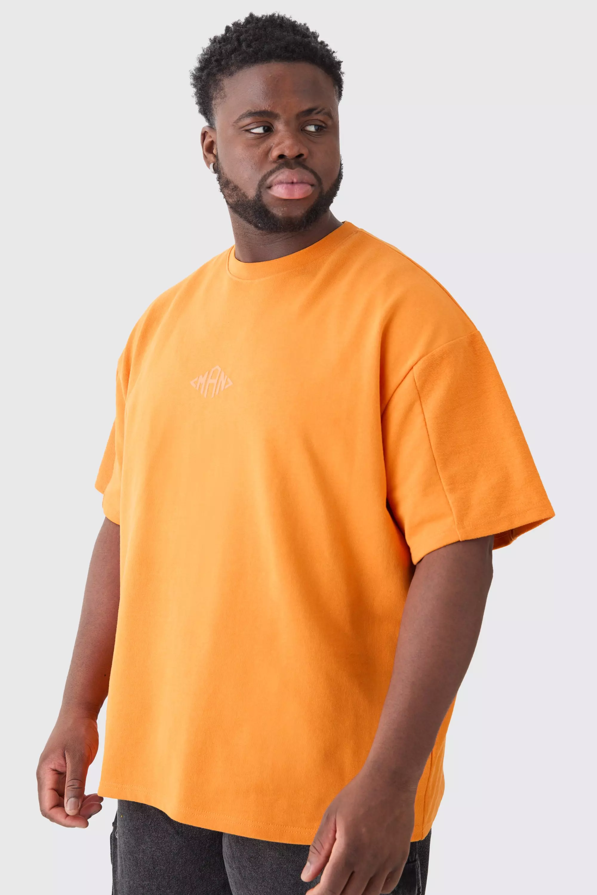 Plus Oversized Silicone Print Panelled T-shirt Orange
