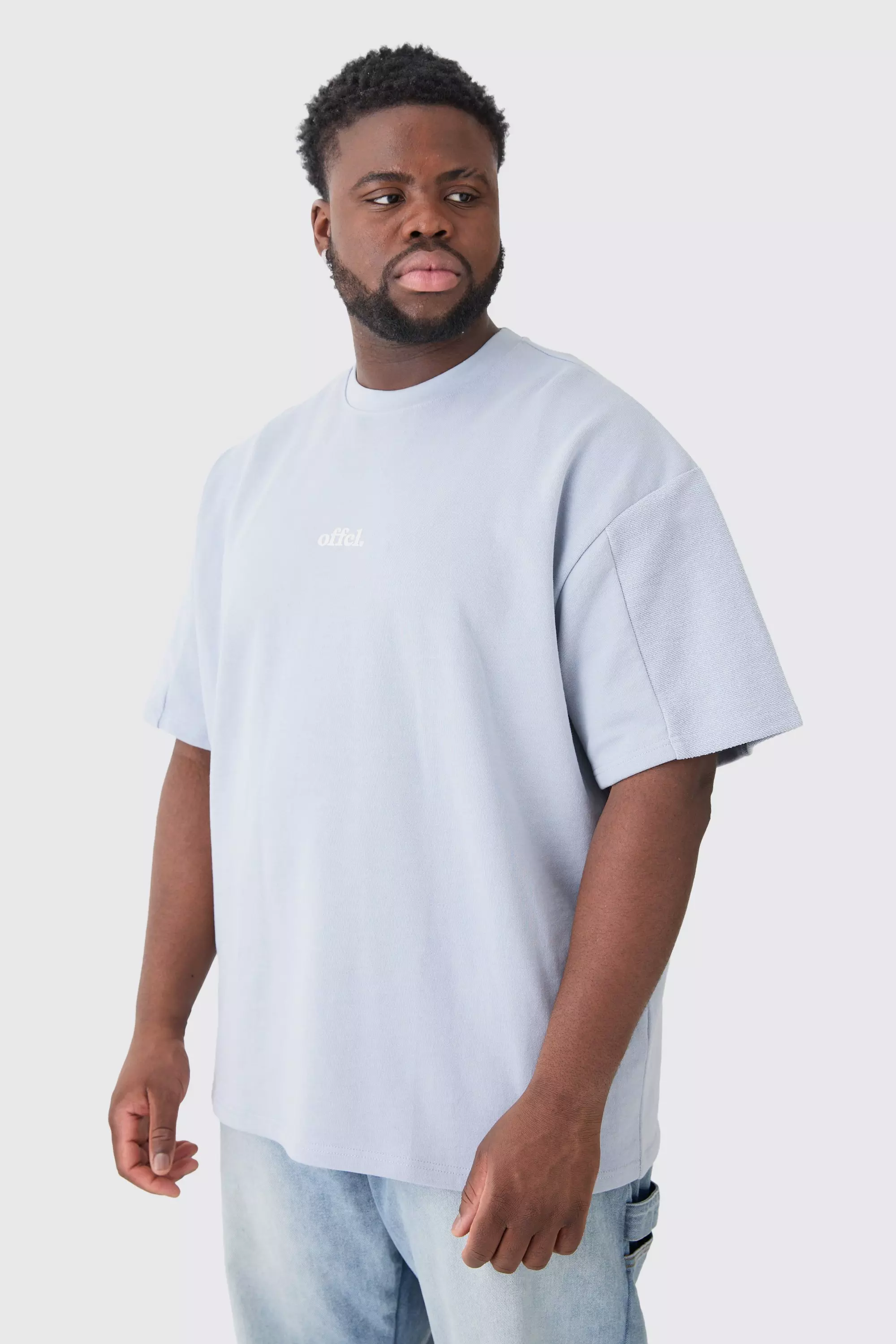 Plus Oversized Silicone Print Panelled T shirt boohooMAN UK