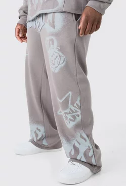 Grey Plus Relaxed Graffiti Applique Joggers