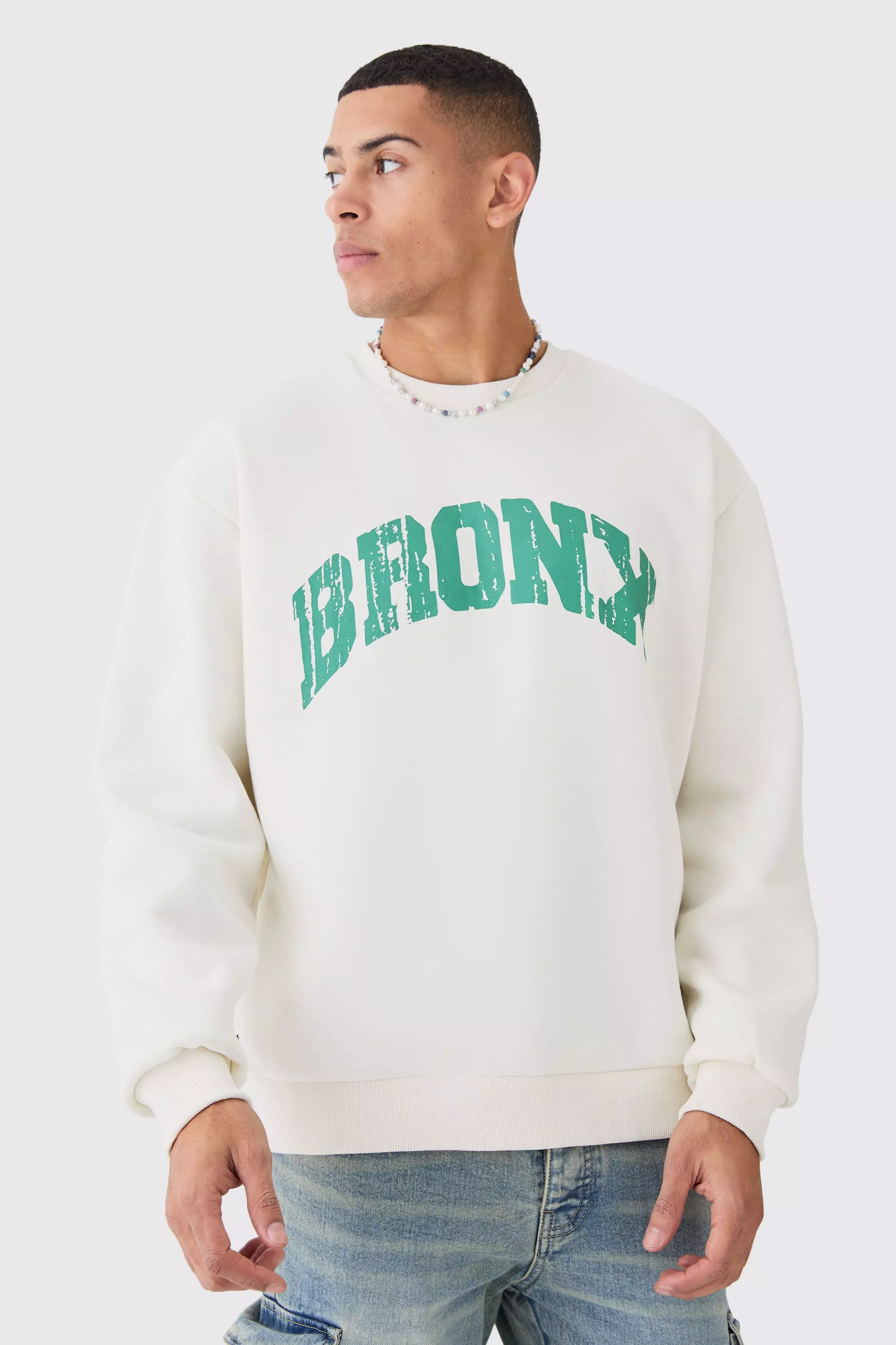 Oversized Bronx Varsity Sweatshirt Ecru