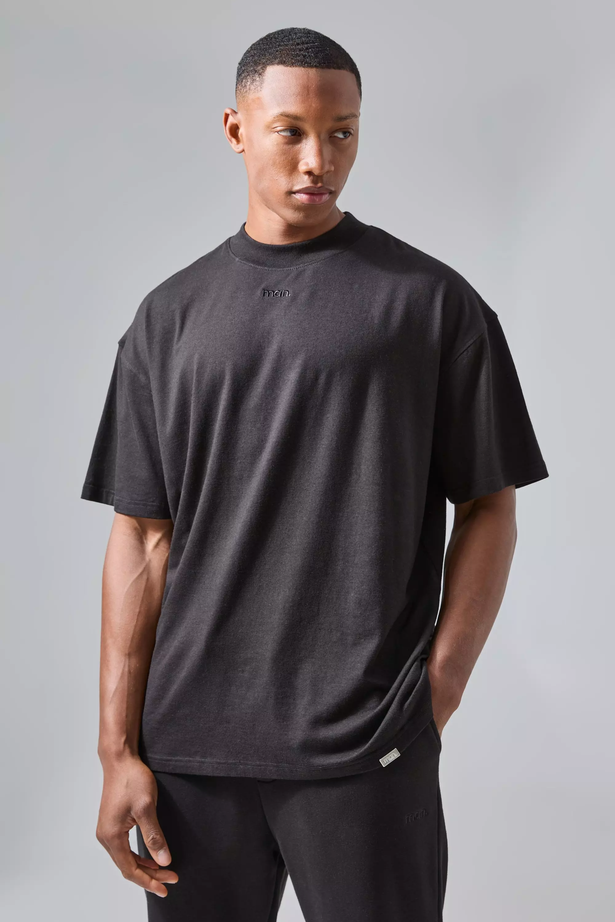 Black Man Active Rest Day Oversized Extended Neck T-shirt