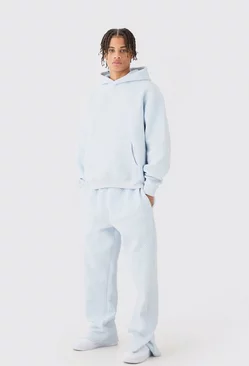 Oversized Boxy Jacquard Quilted Embroided Hooded Tracksuit Light blue