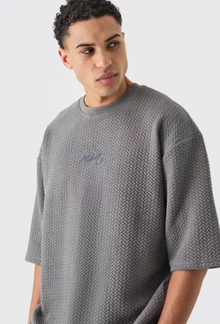 Charcoal Grey Oversized Quilted Herringbone T-shirt