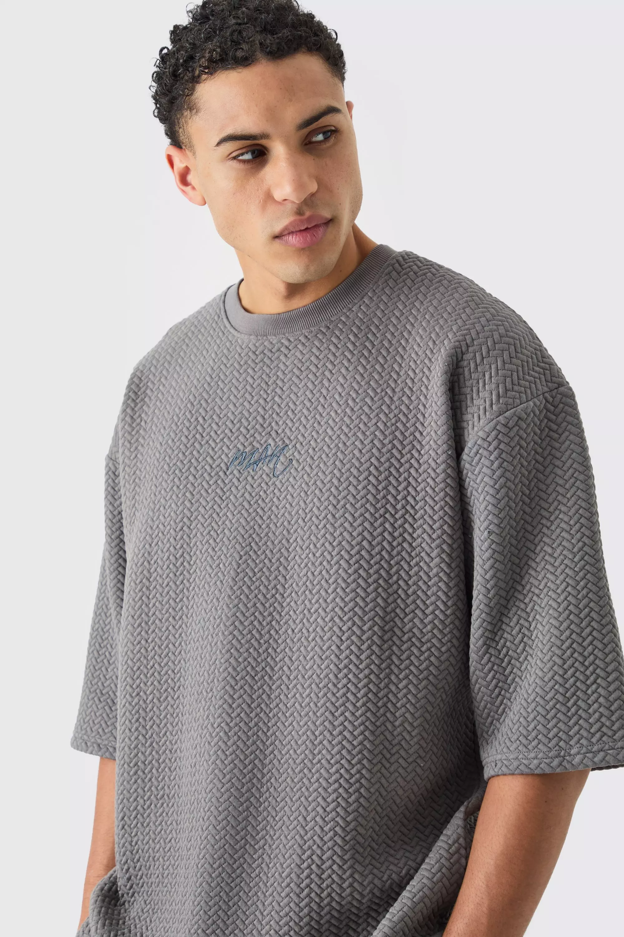 Oversized Quilted Herringbone T-shirt Charcoal
