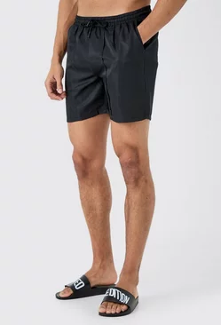 Black Mid Length Pintuck Swim Shorts