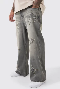 Grey Plus Relaxed Rigid Flare Self Fabric Applique Gusset Jean