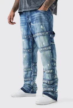 Blue Plus Slim Rigid Flare Embellished Strap Detail Jeans