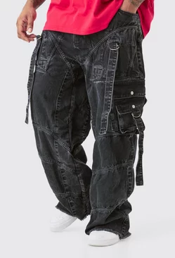 Plus Baggy Rigid Strap And Buckle Detail Jeans Washed black