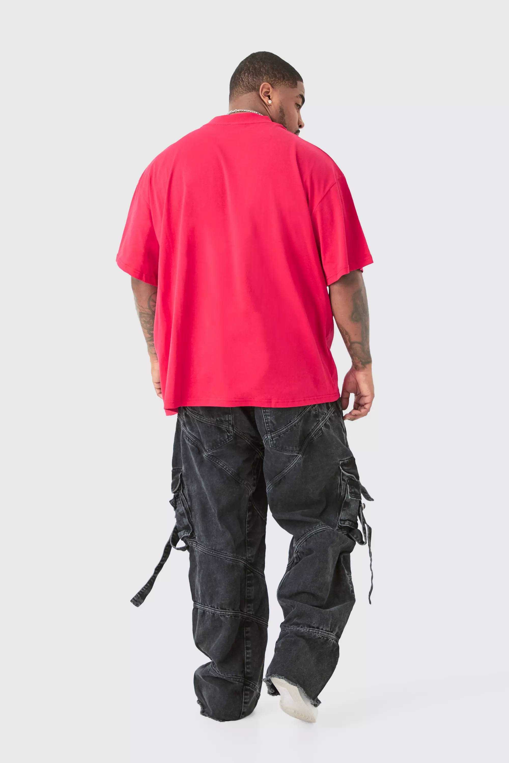 Washed black Plus Onbewerkte Baggy Jeans Met Gesp En Bandjes alternatieve afbeelding