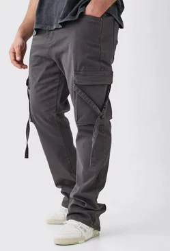 Plus Fixed Waist Slim Stacked Flare Strap Cargo Trouser Charcoal