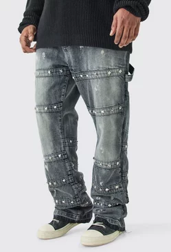 Plus Slim Rigid Flare Embellished Strap Detail Jeans Charcoal