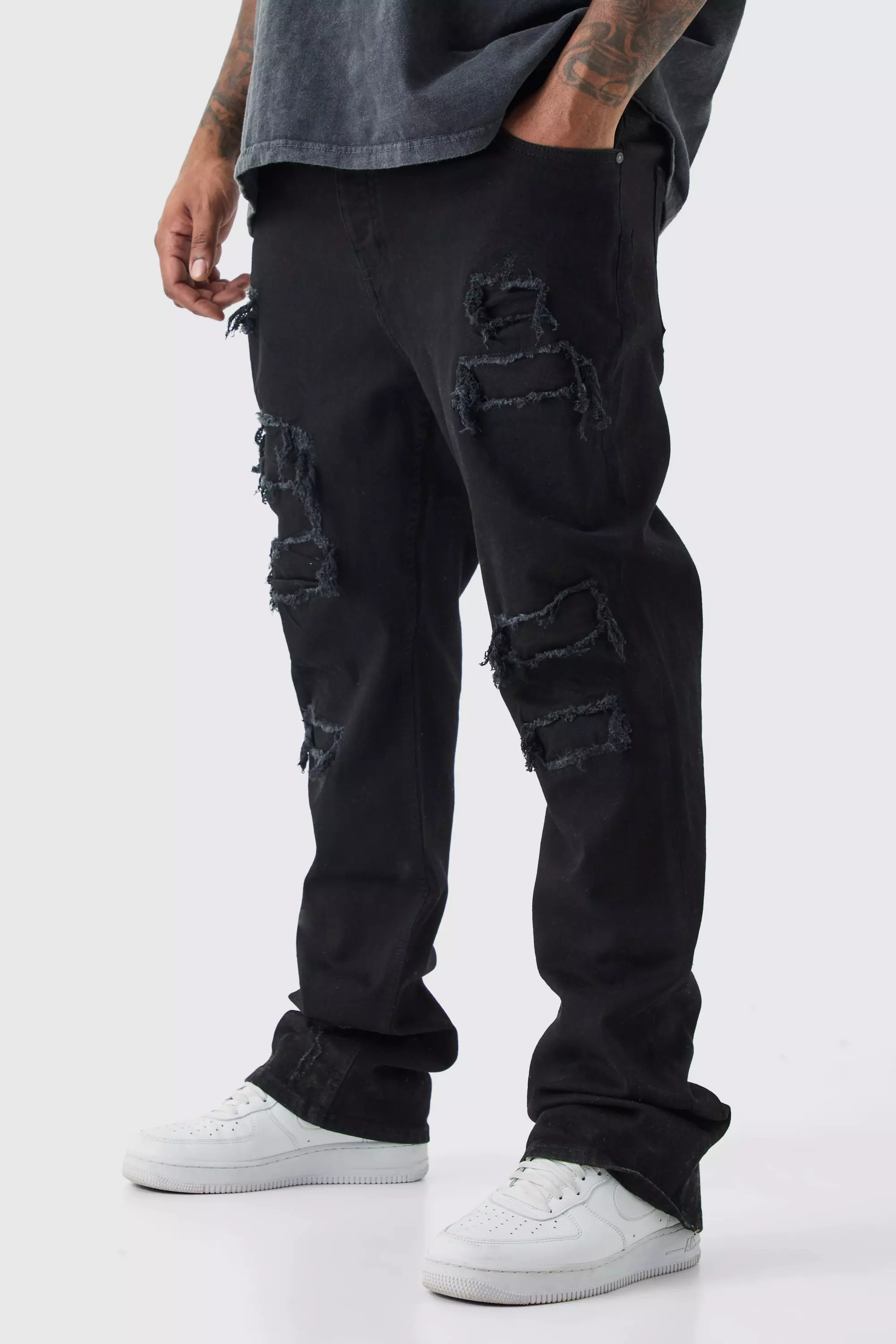 Plus Skinny Stacked Distressed Ripped Jeans | boohooMAN USA