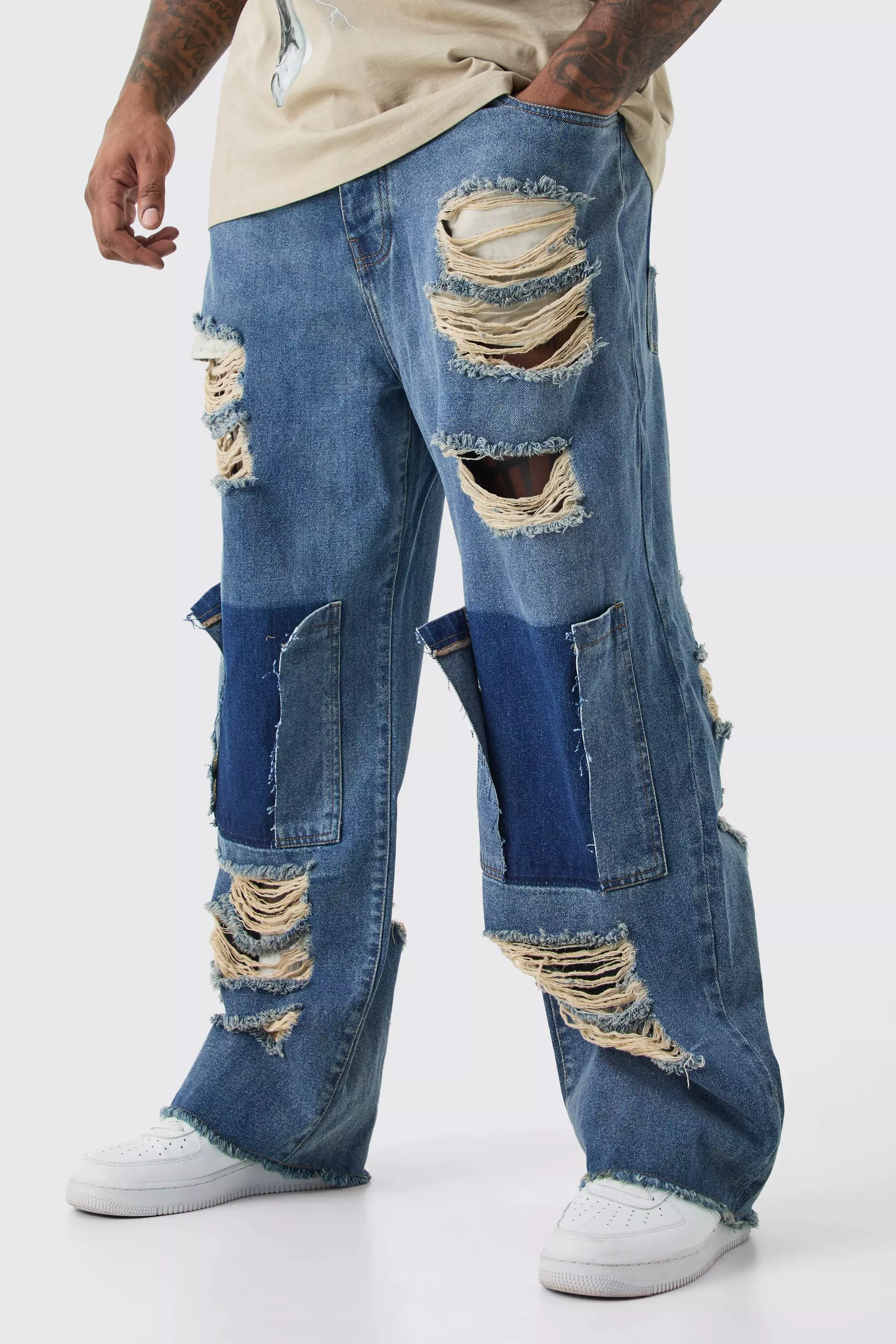 Plus Relaxed Rigid Distressed Jeans Antique wash
