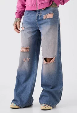 Tall Extreme Baggy Overdyed Frayed Self Fabric Applique Jean Pink
