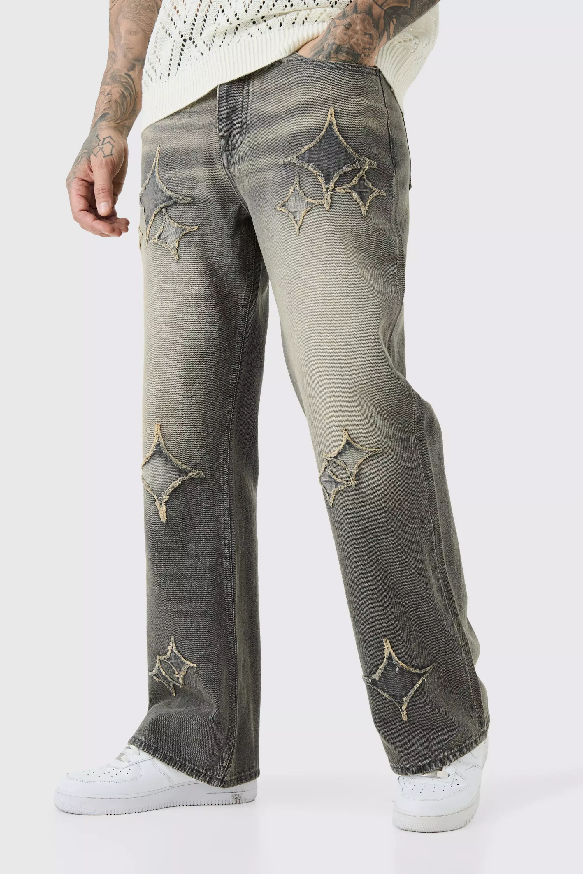 Tall lockere Schlagjeans mit Applikation, Grey alternatives Bild