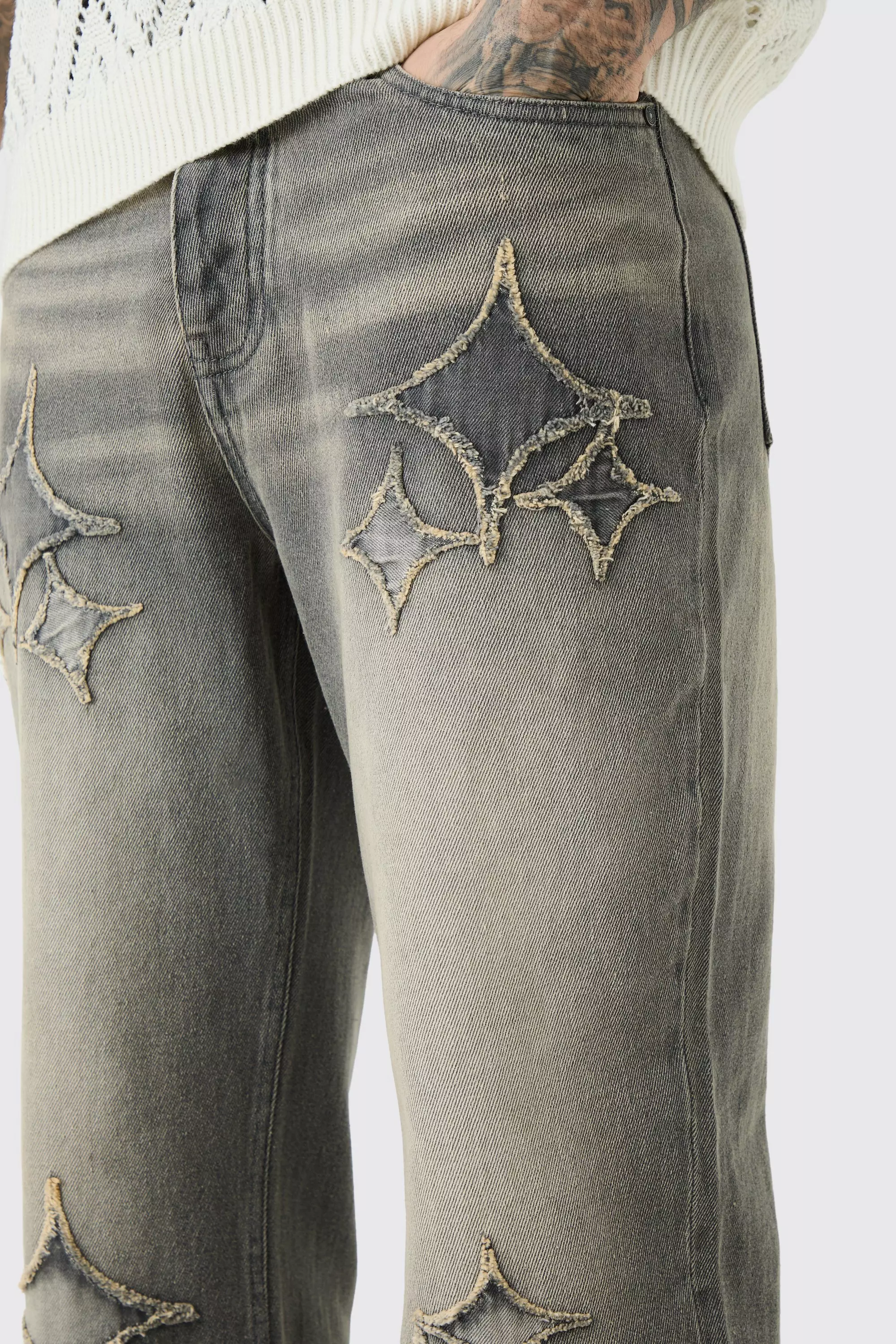 Tall lockere Schlagjeans mit Applikation, Grey alternatives Bild