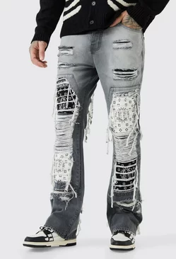 Tall Slim Rigid Flare Rip & Repair Applique Jeans Grey