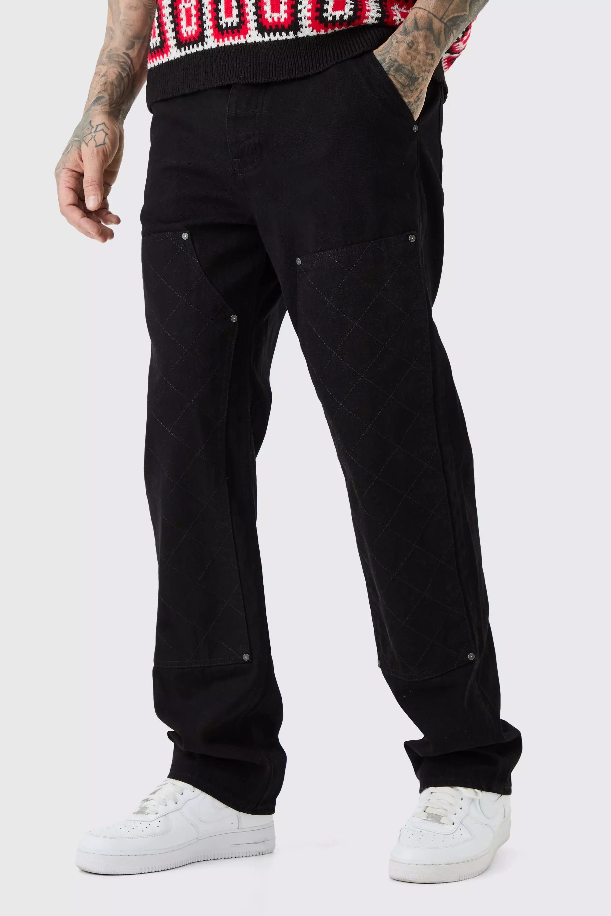 Tall Relaxed Rigid Top Stitch Detail Carpenter Jean True black