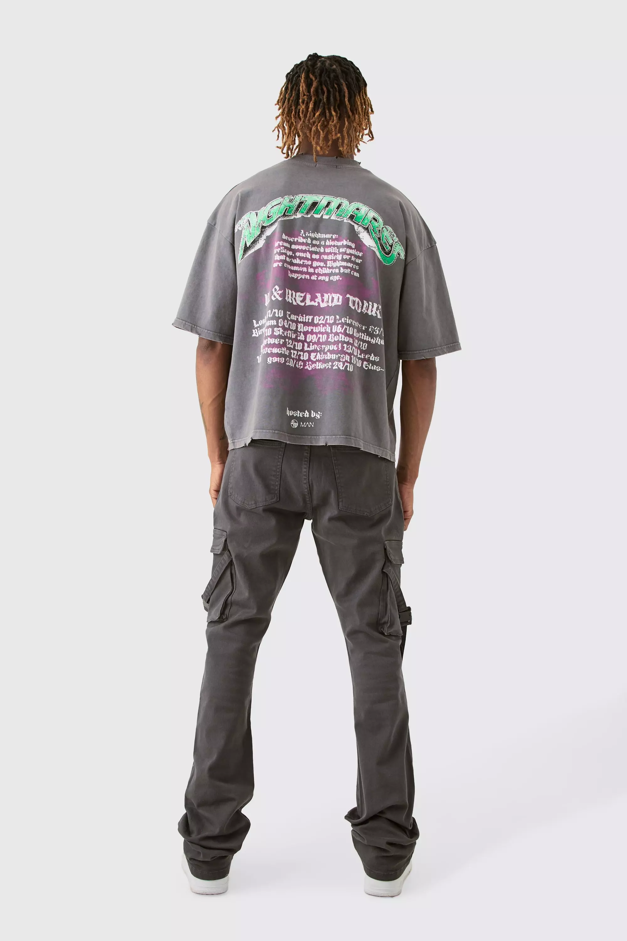 Tall Fixed Waist Slim Stacked Flare Strap Cargo Pants