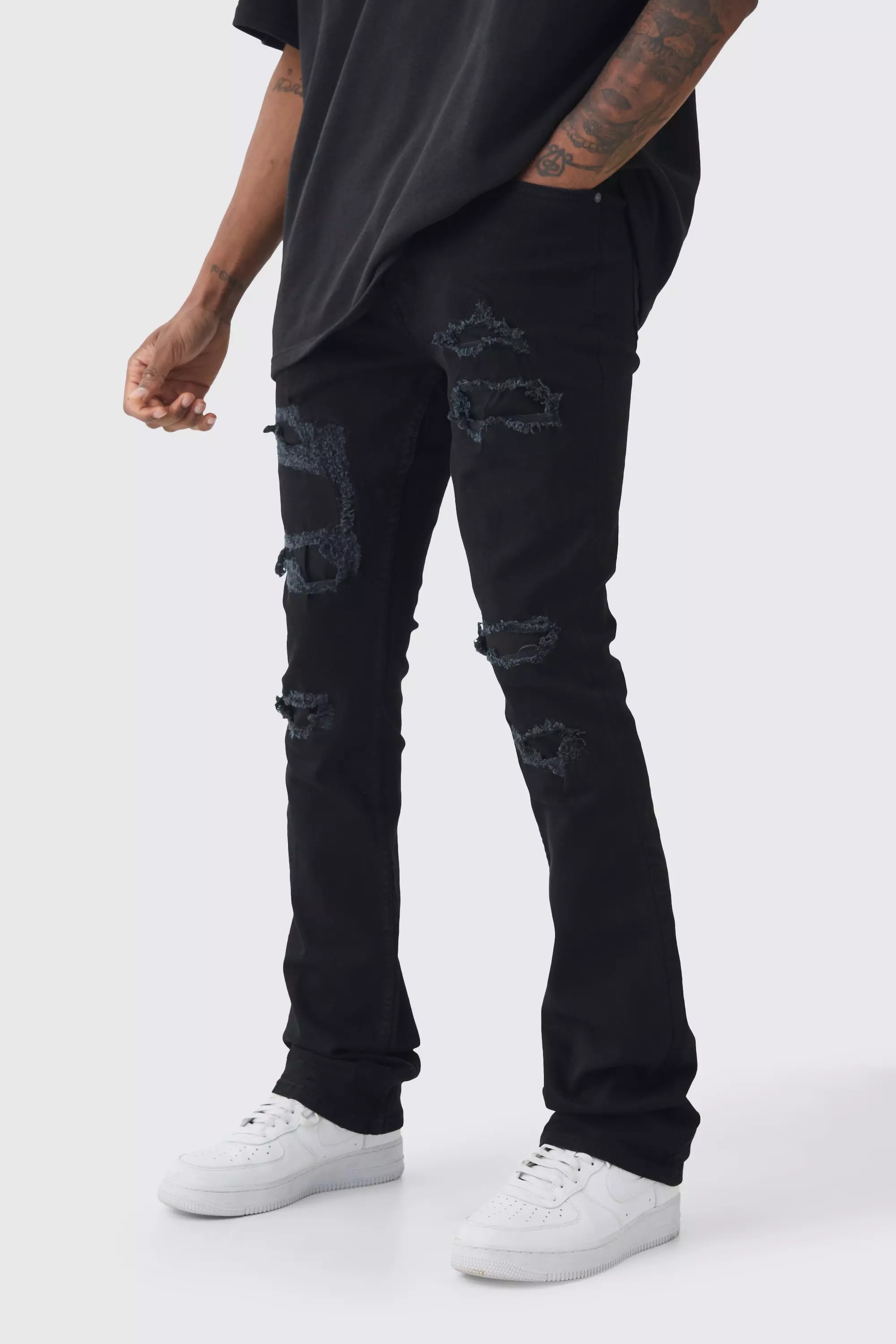 True black Tall Skinny Stacked Distressed Ripped Jeans alternative image
