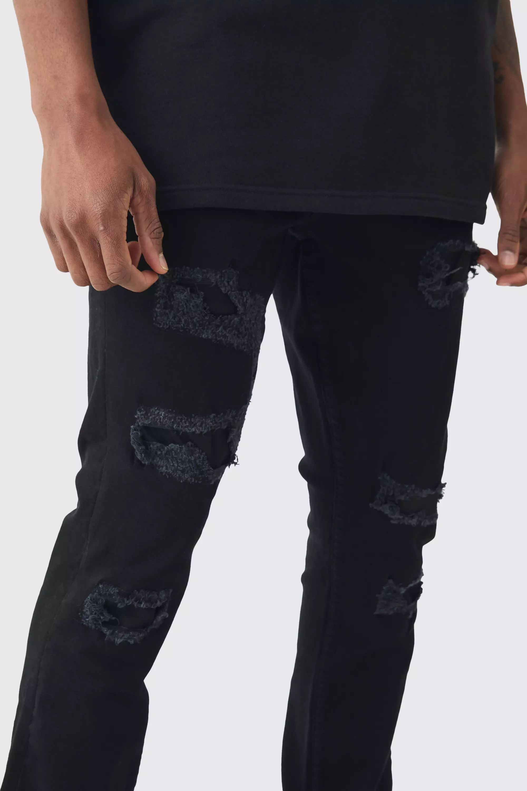 True black Tall Skinny Stacked Distressed Ripped Jeans alternative image