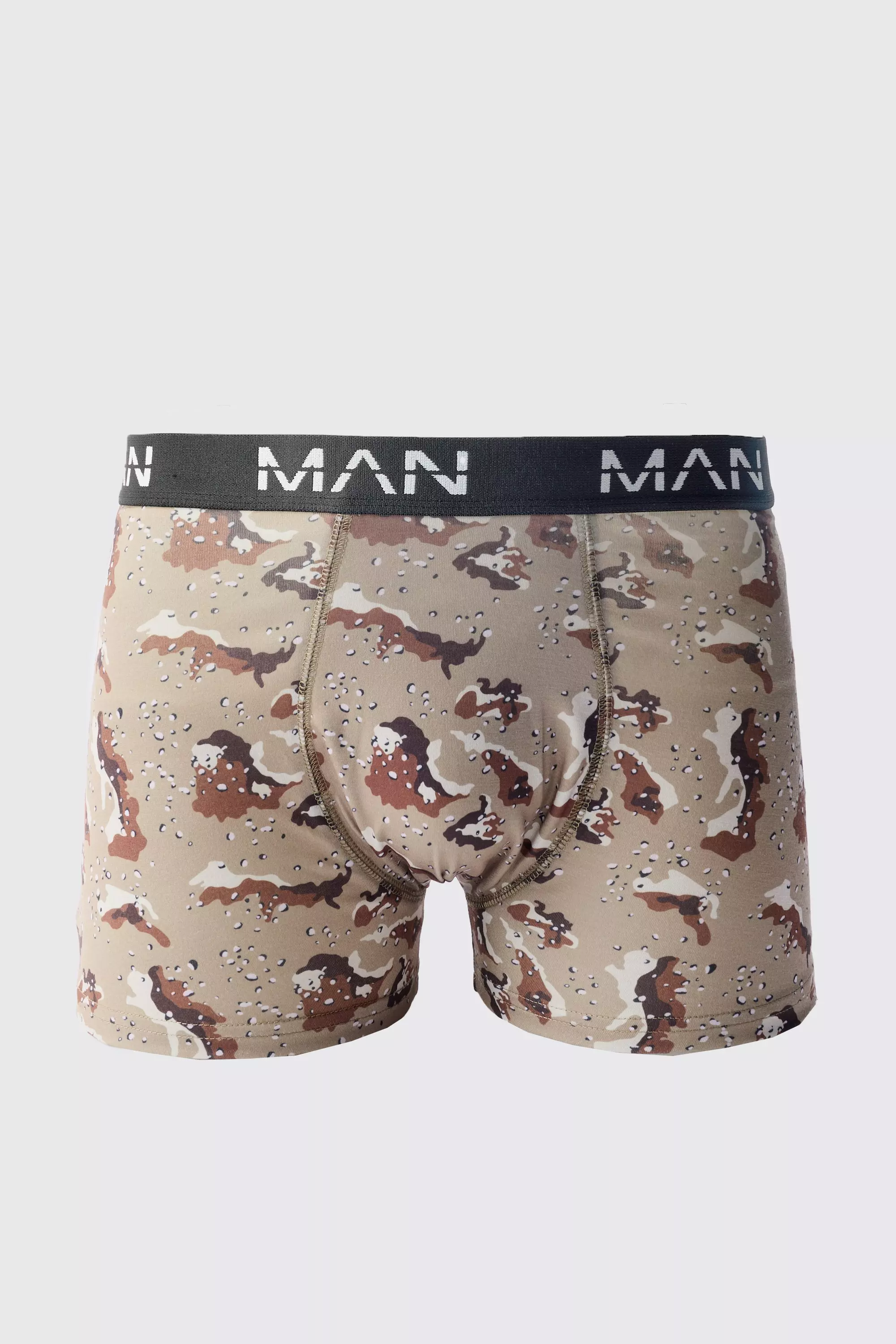 Abstract Camo Print Boxers Brown